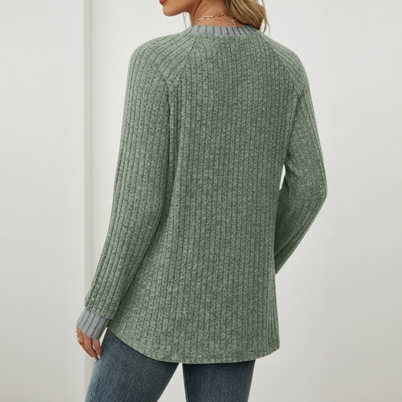 Long Sleeve Lightweight Sweater With Color Block Design For Women - Image 11