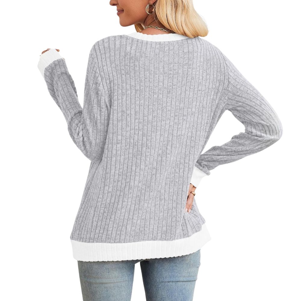 Long Sleeve Knit Sweater Top With Color Block Design And Loose Fit For Women - Image 18