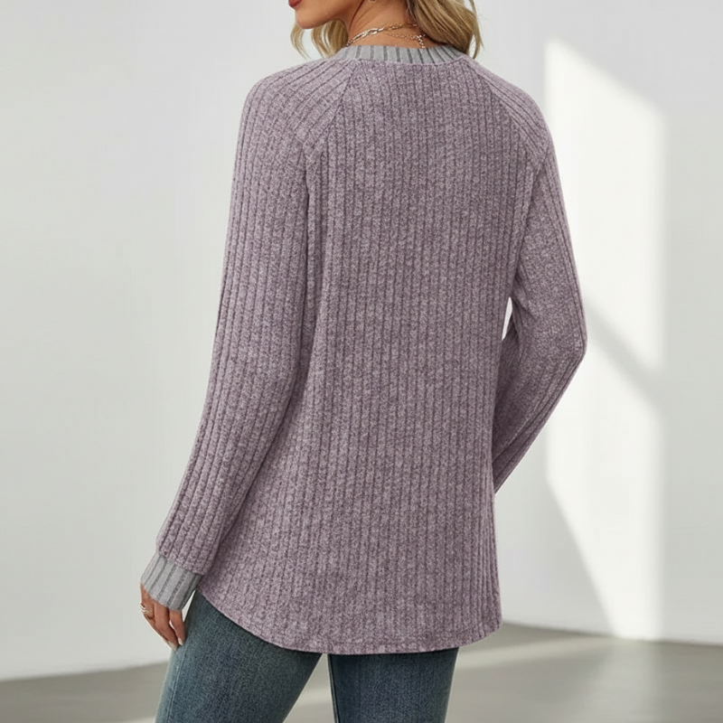 Long Sleeve Lightweight Sweater With Color Block Design For Women - Image 13