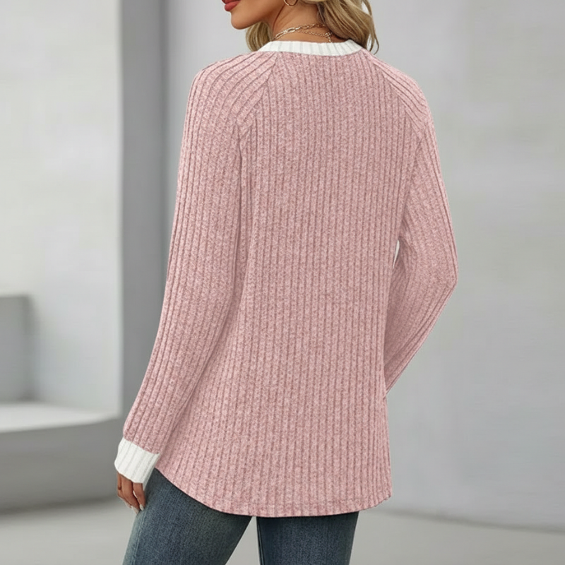 Long Sleeve Lightweight Sweater With Color Block Design For Women - Image 17