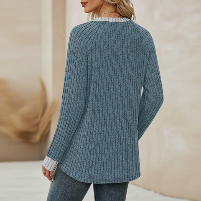 Long Sleeve Lightweight Sweater With Color Block Design For Women - Image 21