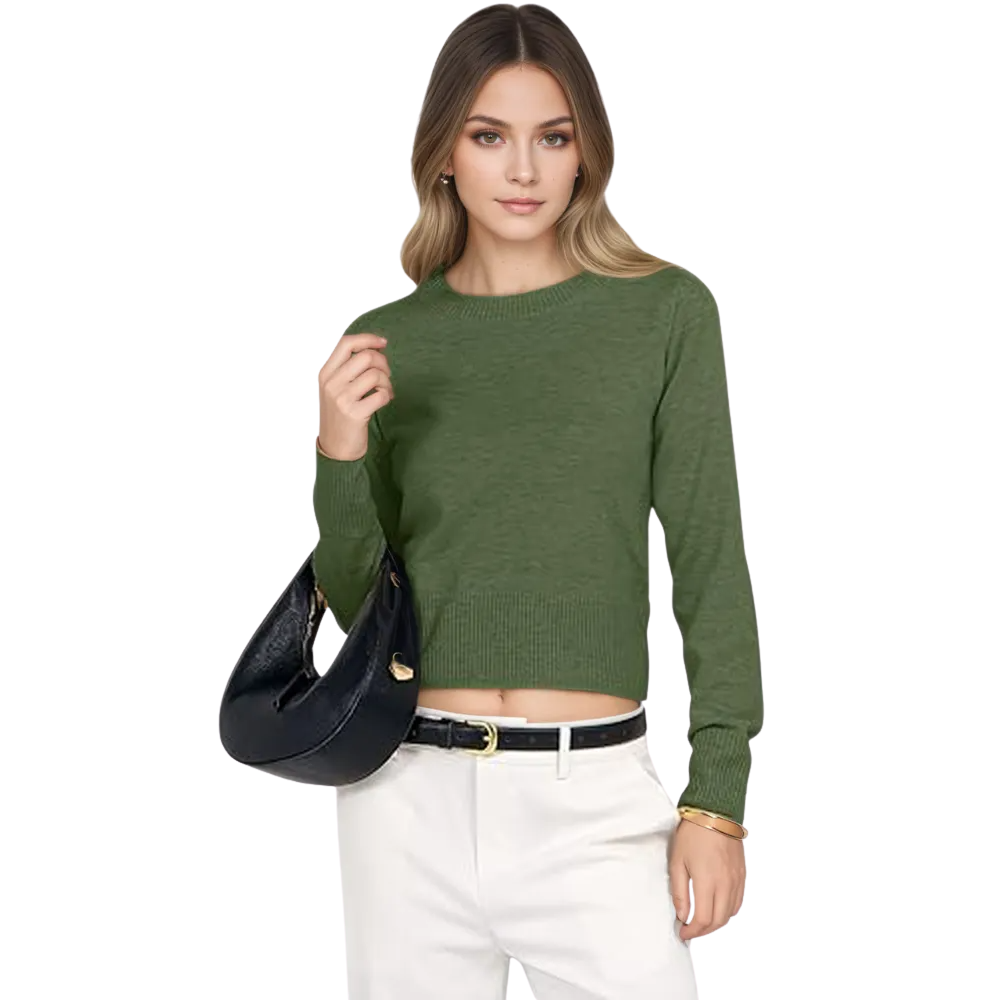 Cropped Long Sleeve Casual Lightweight Knit Sweater - Image 2