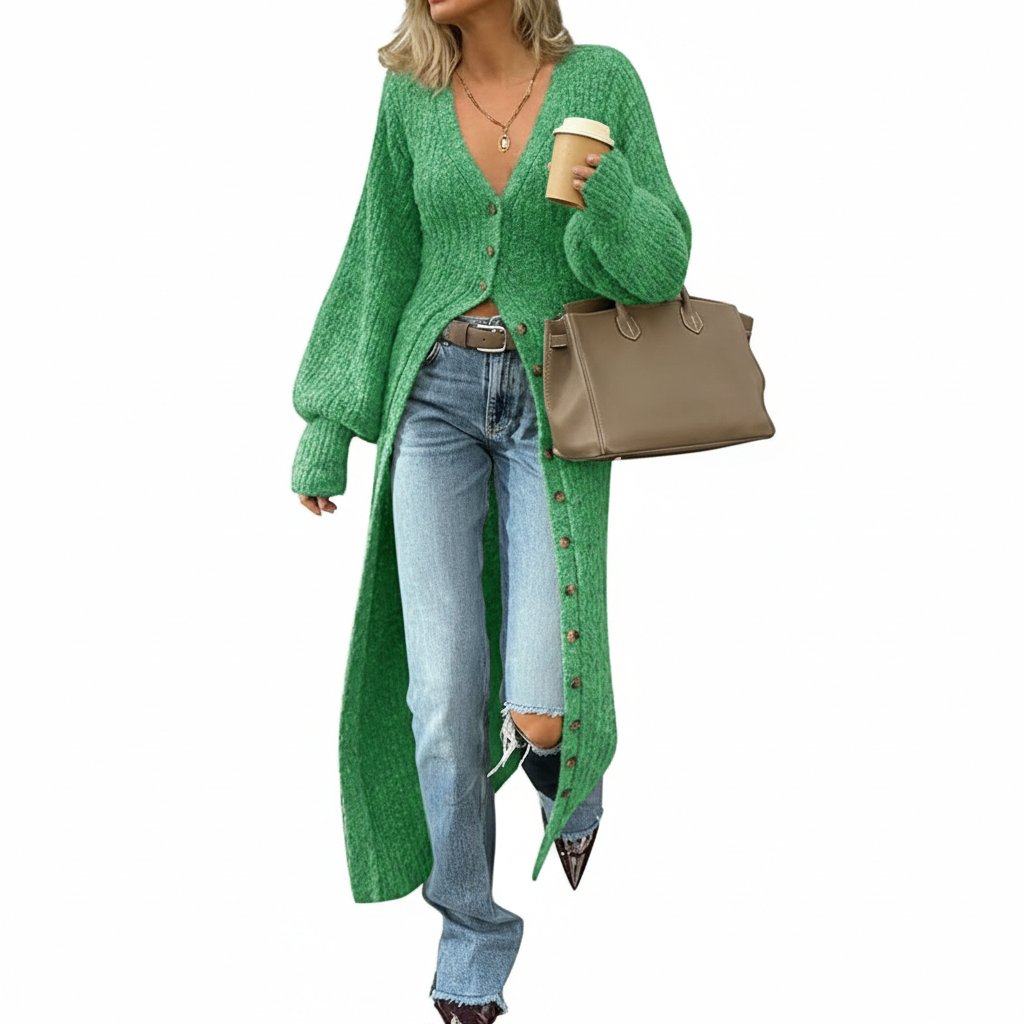 Long Sleeve Button Front Chunky Style Knit Cardigan Sweater Coat - Image 14