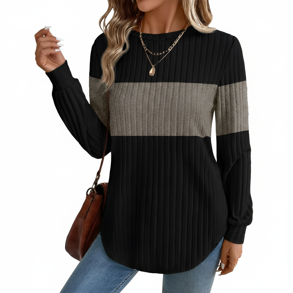 Dressy Long Sleeve Tunic Sweater With Curved Hem And Loose Fit For Women - Image 43