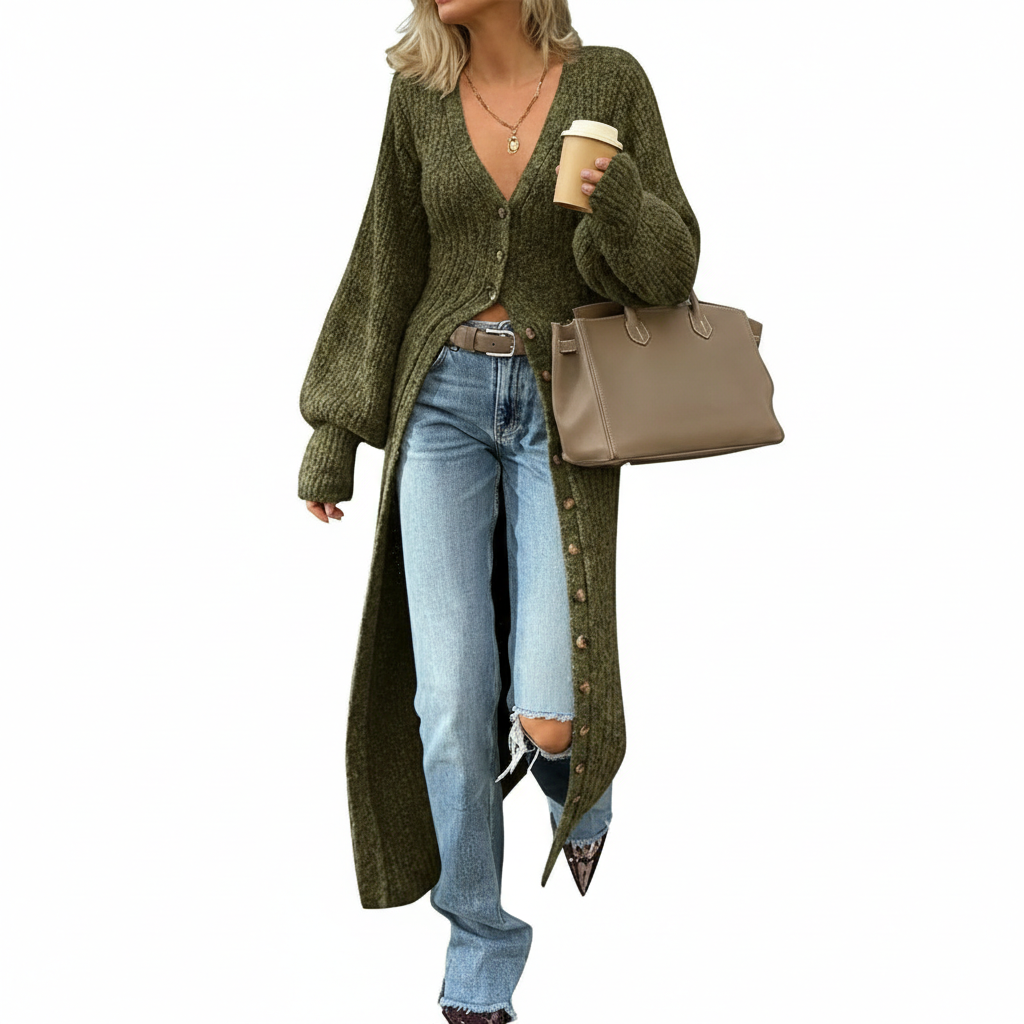 Long Sleeve Button Front Chunky Style Knit Cardigan Sweater Coat - Image 20