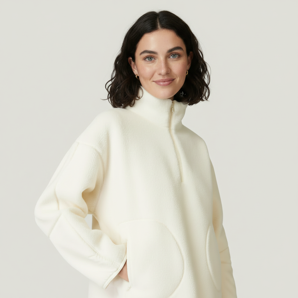 Plush Textured Half Zip Fleece Pullover - Image 2