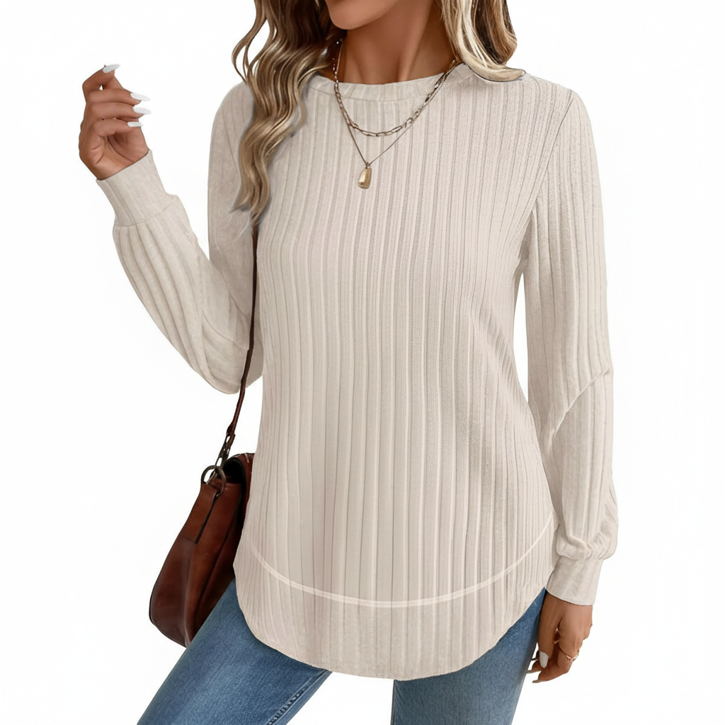 Dressy Long Sleeve Tunic Sweater With Curved Hem And Loose Fit For Women - Image 39