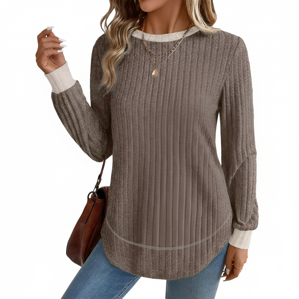 Dressy Long Sleeve Tunic Sweater With Curved Hem And Loose Fit For Women - Image 5