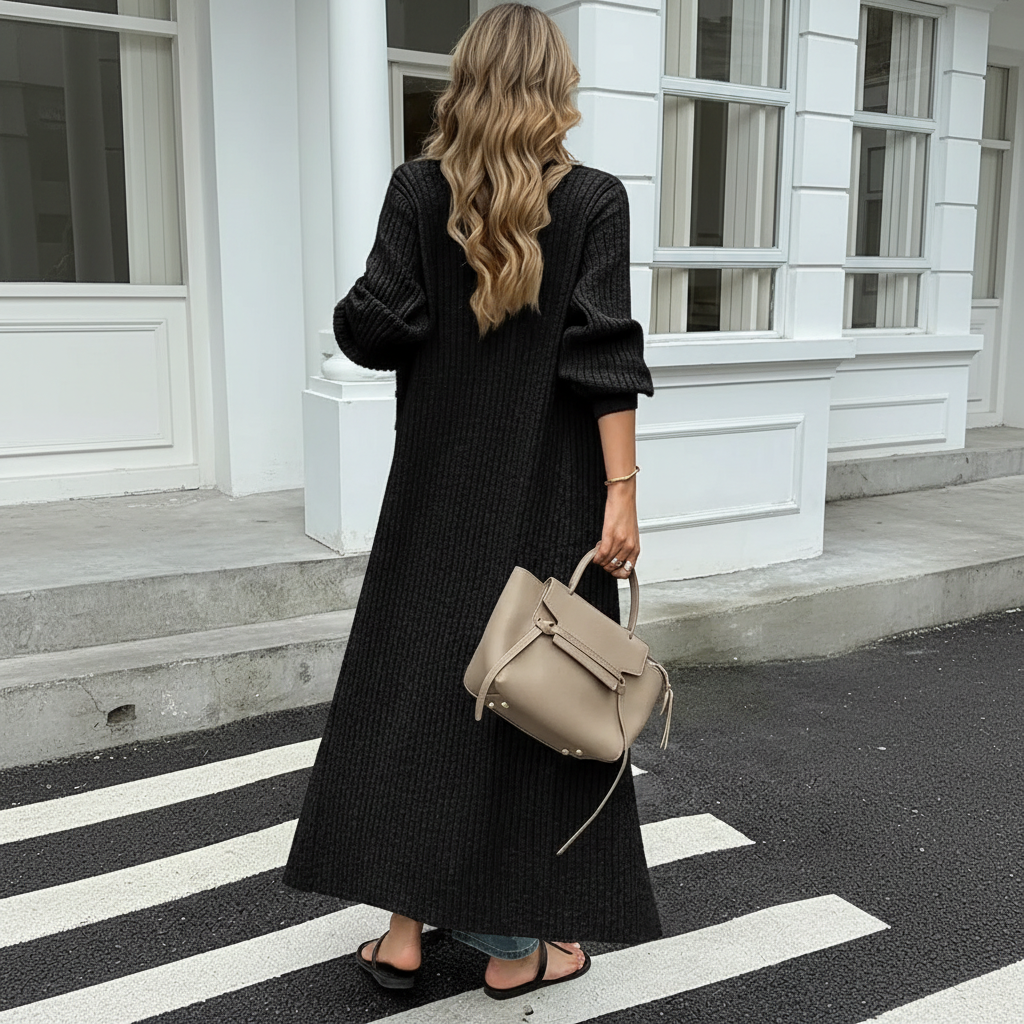 Long Sleeve Button Front Chunky Style Knit Cardigan Sweater Coat - Image 2