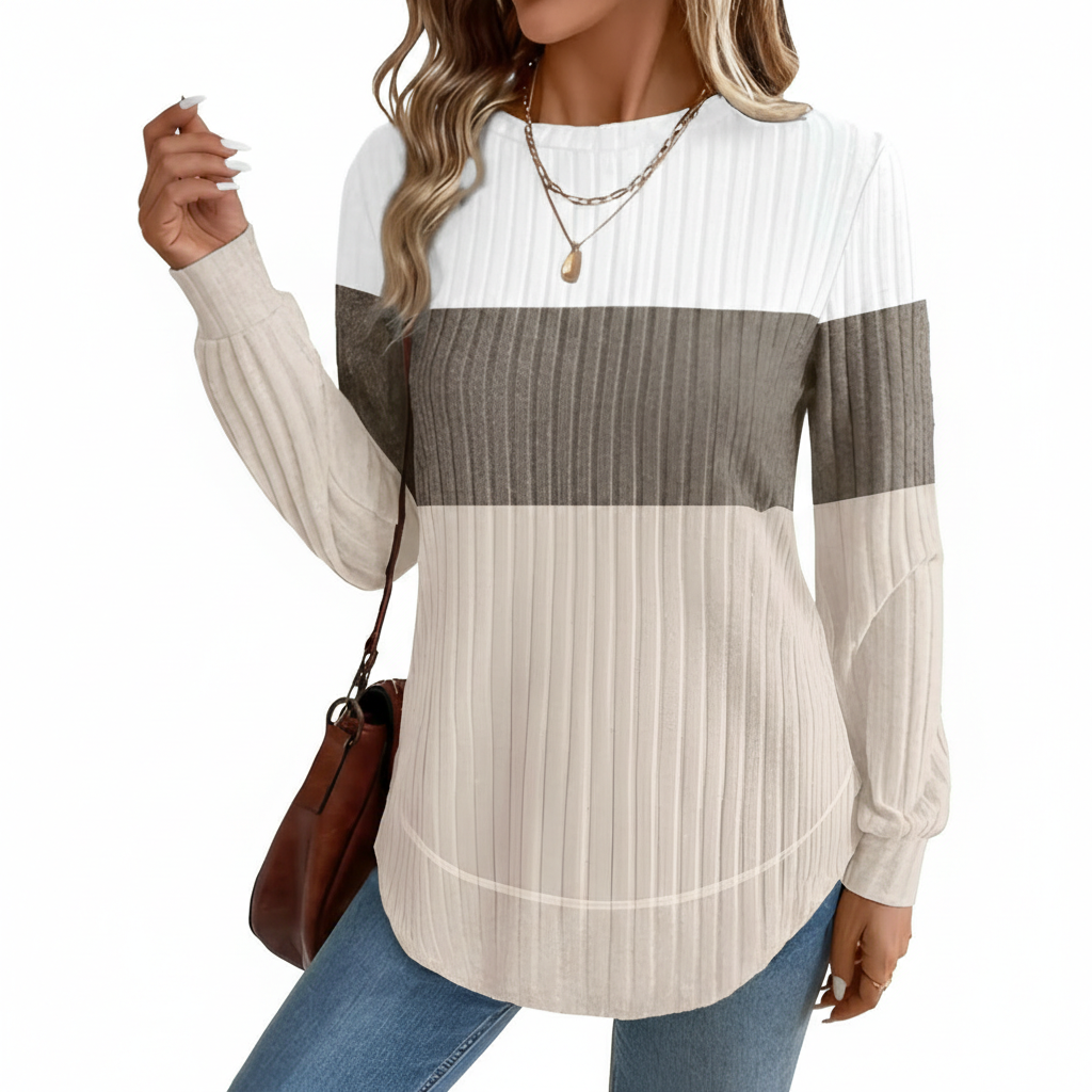 Dressy Long Sleeve Tunic Sweater With Curved Hem And Loose Fit For Women - Image 10