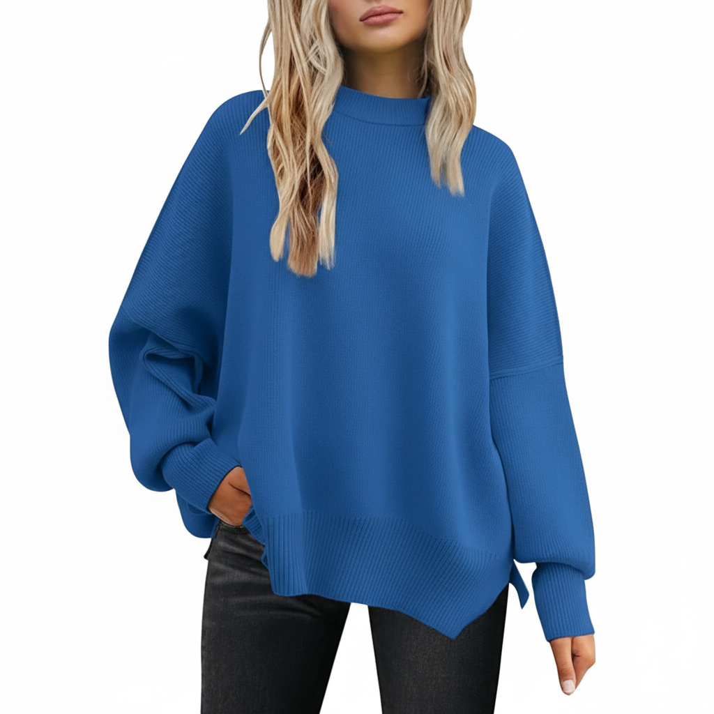 Oversized Batwing Knit Side Slit Pullover Sweater For Women - Image 3