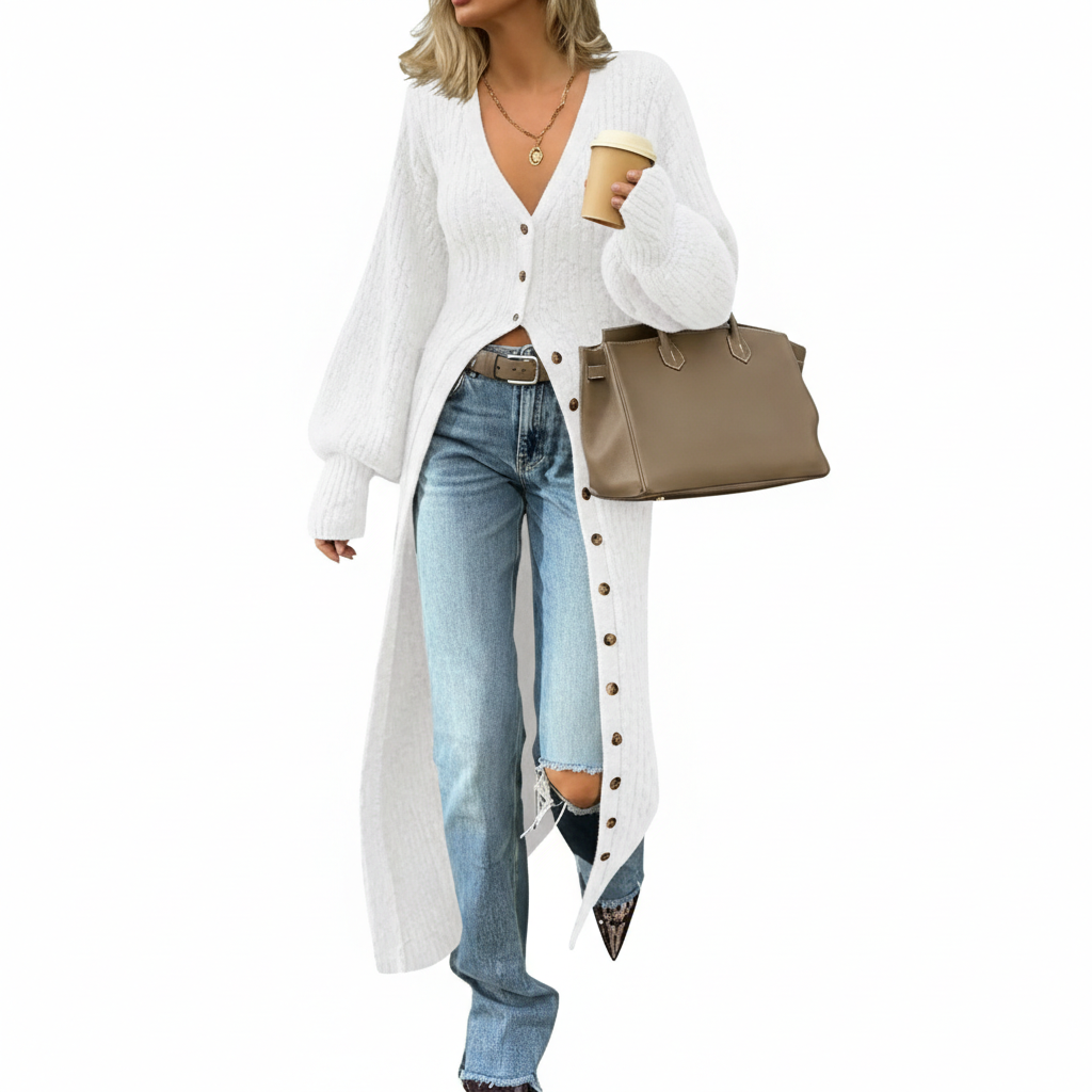Long Sleeve Button Front Chunky Style Knit Cardigan Sweater Coat - Image 16