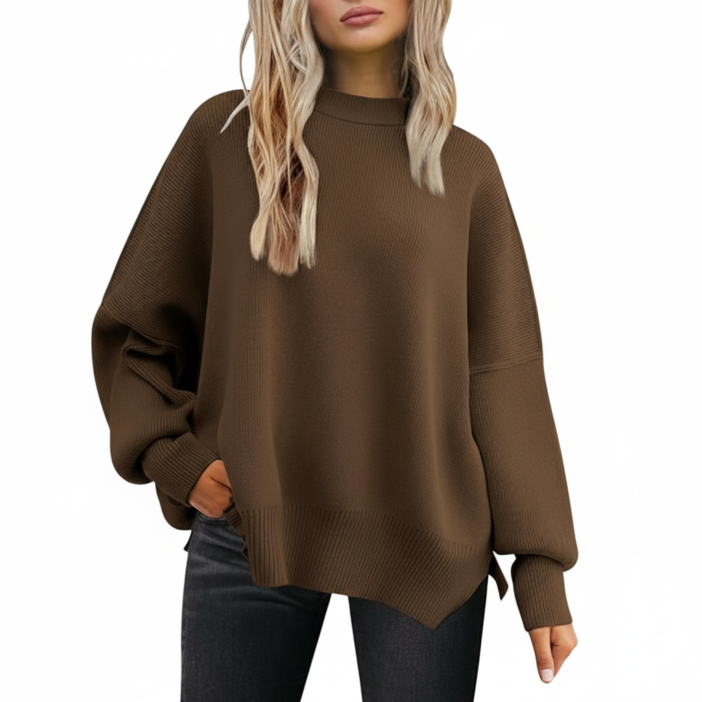Oversized Batwing Knit Side Slit Pullover Sweater For Women - Image 5