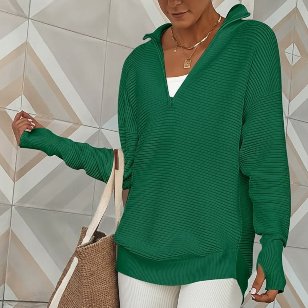Long Sleeve Quarter Zip Pullover With Collar For Women - Image 11