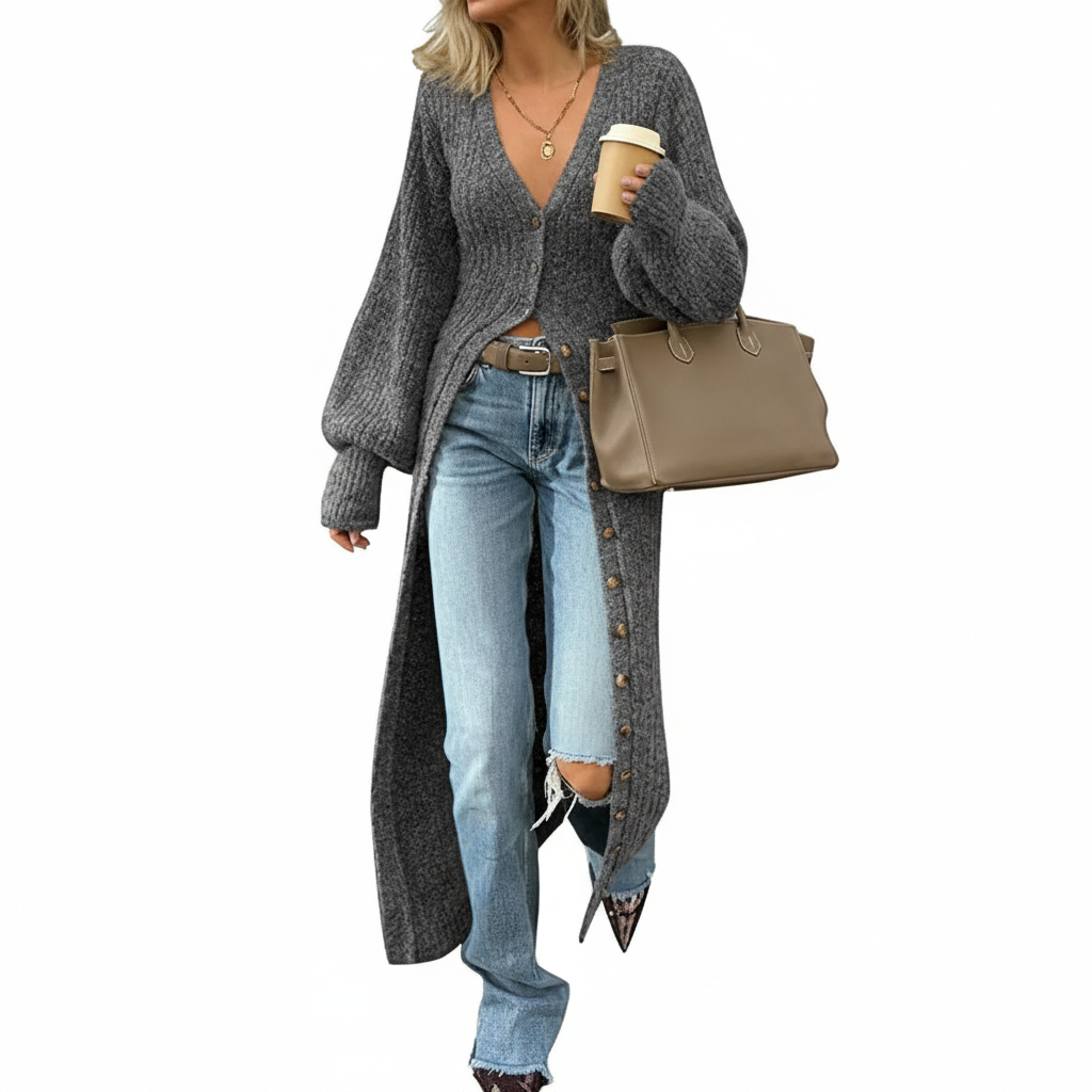 Long Sleeve Button Front Chunky Style Knit Cardigan Sweater Coat - Image 8
