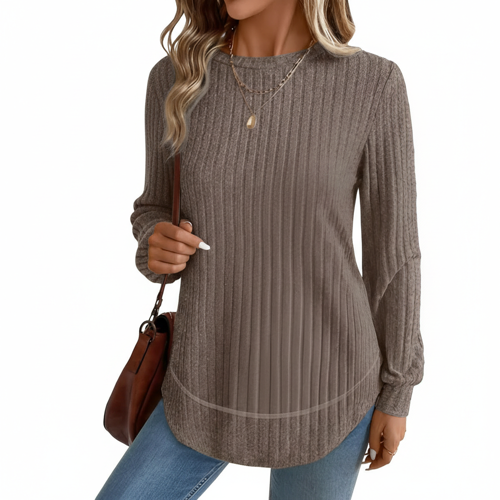 Dressy Long Sleeve Tunic Sweater With Curved Hem And Loose Fit For Women - Image 15