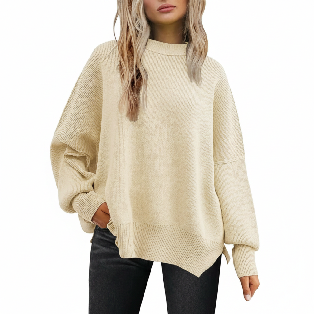 Oversized Batwing Knit Side Slit Pullover Sweater For Women - Image 15