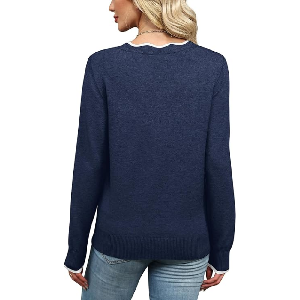 Scallop Trim Knit Pullover Cozy Lightweight Sweater For Women - Image 6