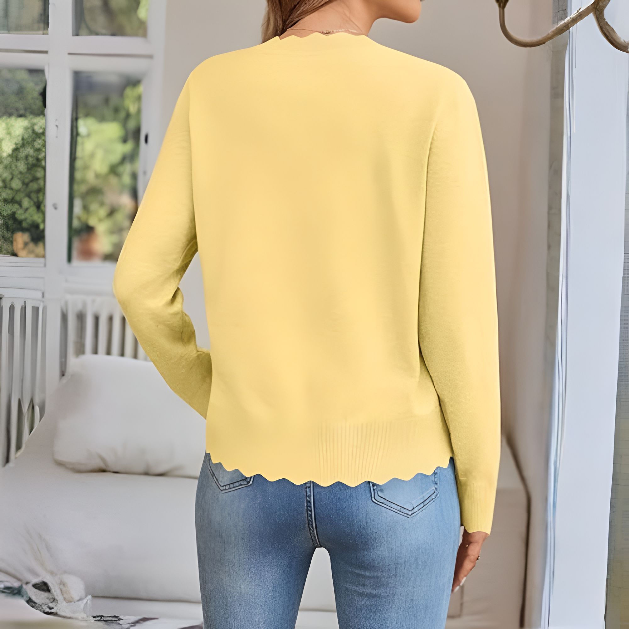 Lightweight Button Down Knit Cardigan With Scallop Trim - Image 11