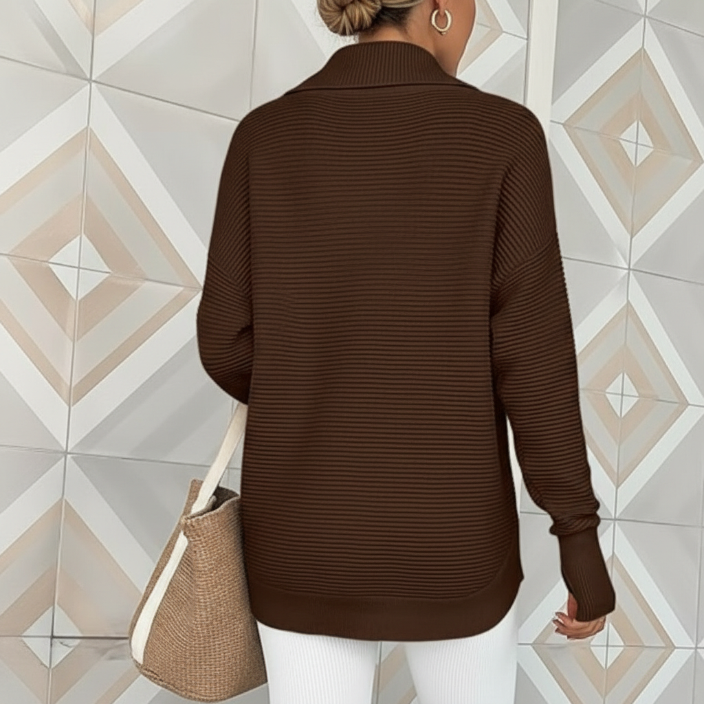 Long Sleeve Quarter Zip Pullover With Collar For Women - Image 21