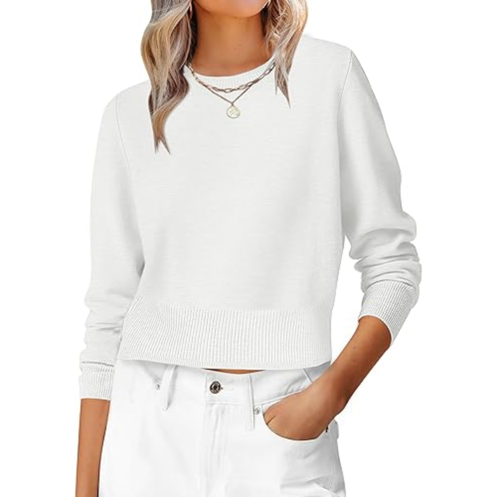 Cropped Long Sleeve Casual Lightweight Knit Sweater - Image 5