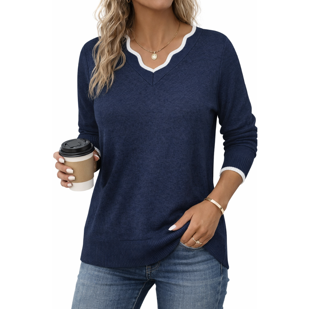 Scallop Trim Knit Pullover Cozy Lightweight Sweater For Women - Image 5