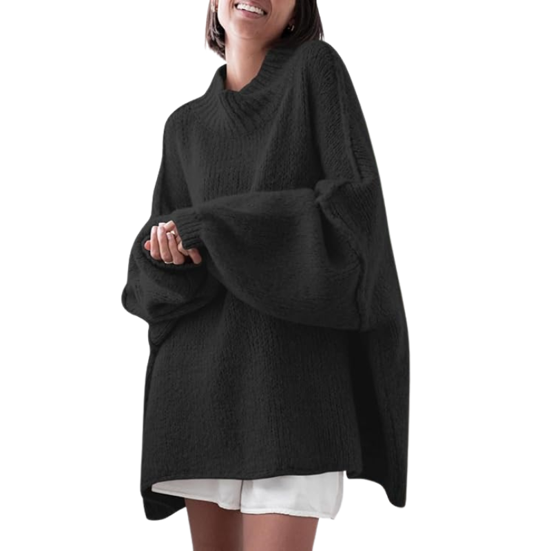 Oversized Ribbed Casual Sweater With Long Batwing Sleeve For Women - Image 2