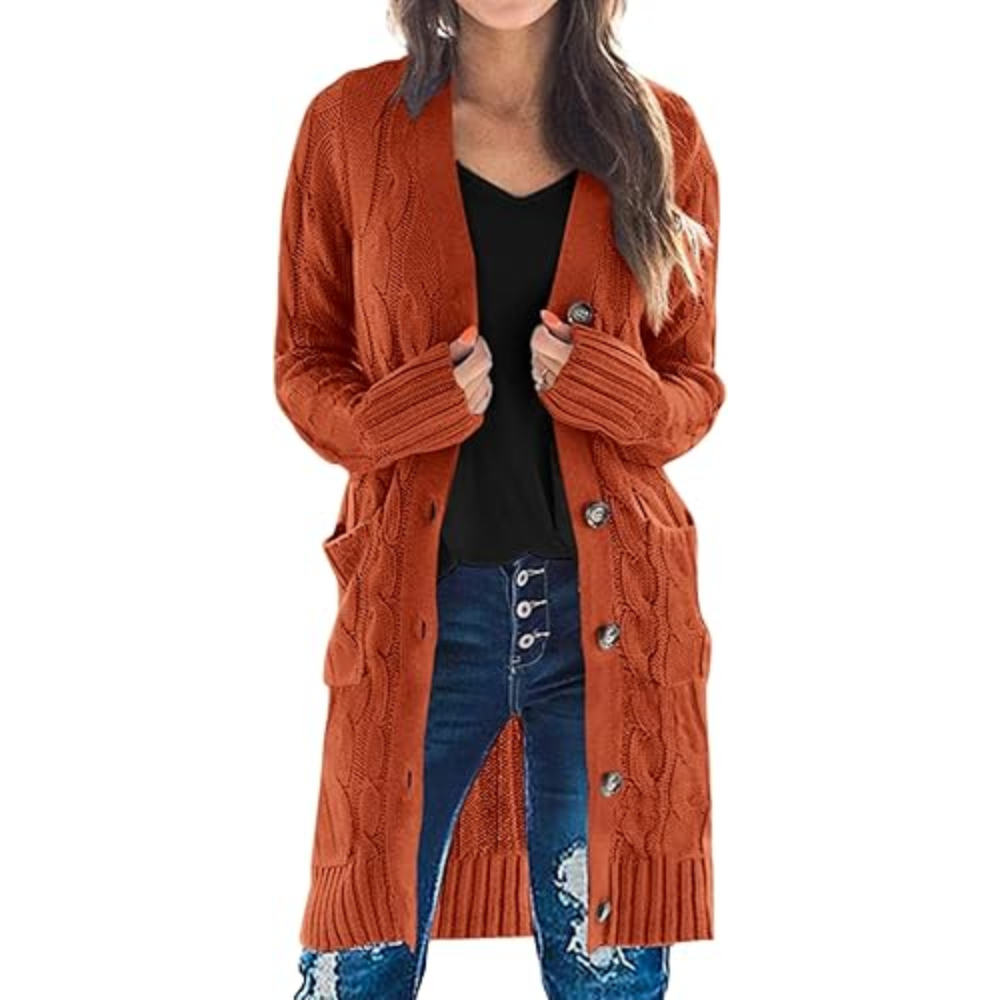 Long Cable Knit Open Front Cardigan - Image 5