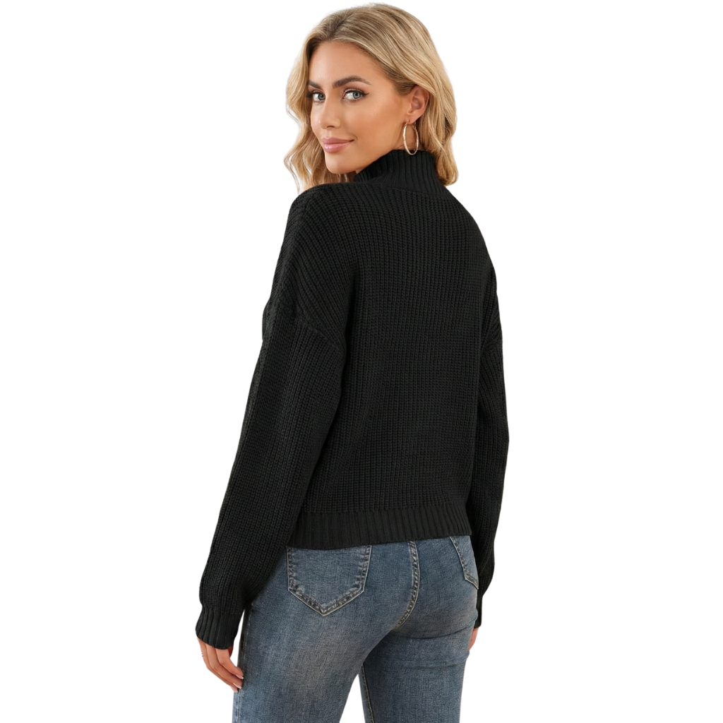 Cropped Ribbed Knit Pullover Sweater With Lantern Sleeves - Image 2