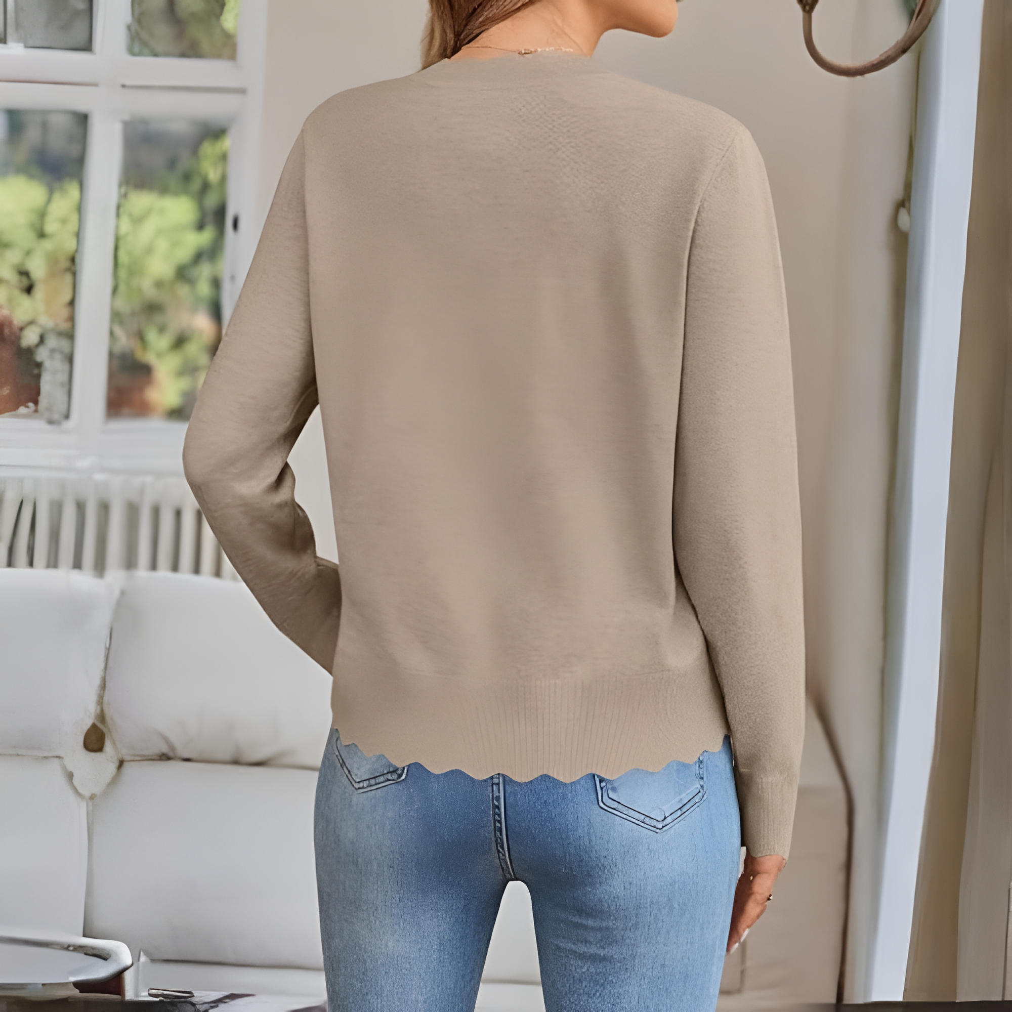 Lightweight Button Down Knit Cardigan With Scallop Trim - Image 9