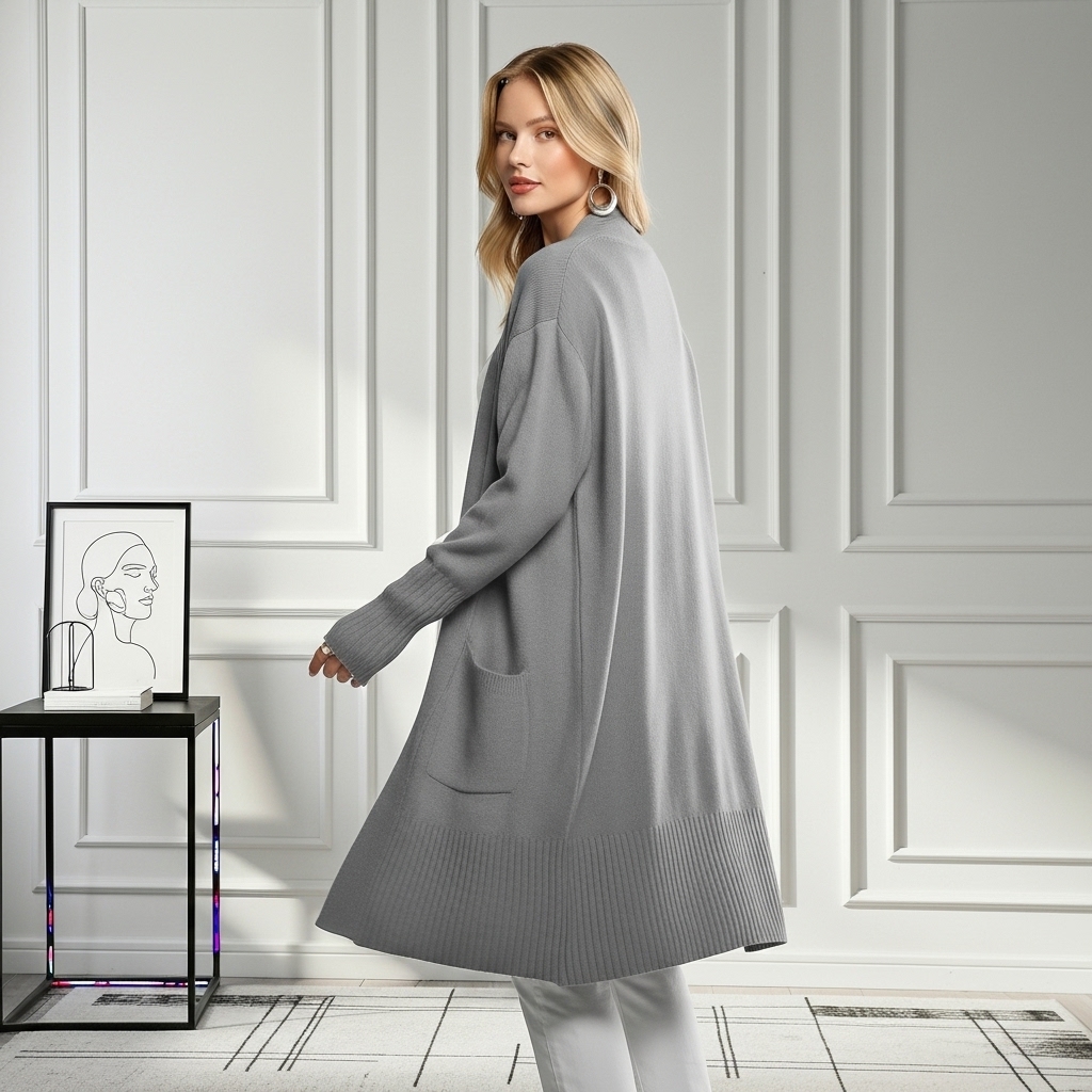 Long Length Cardigan With Long Sleeves And Open Front For Women - Image 24