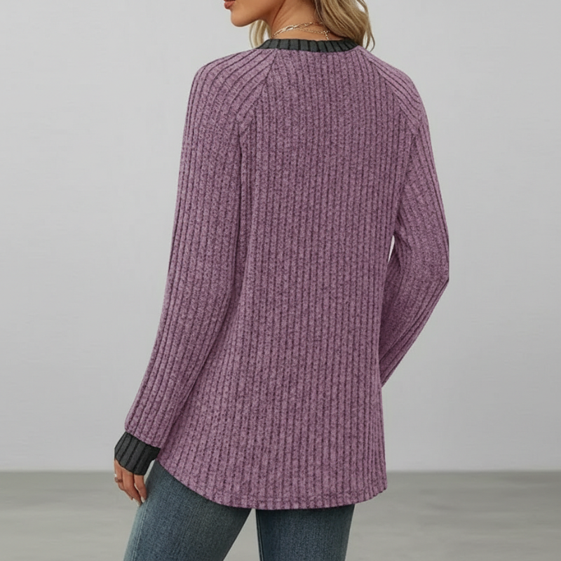 Long Sleeve Lightweight Sweater With Color Block Design For Women - Image 19
